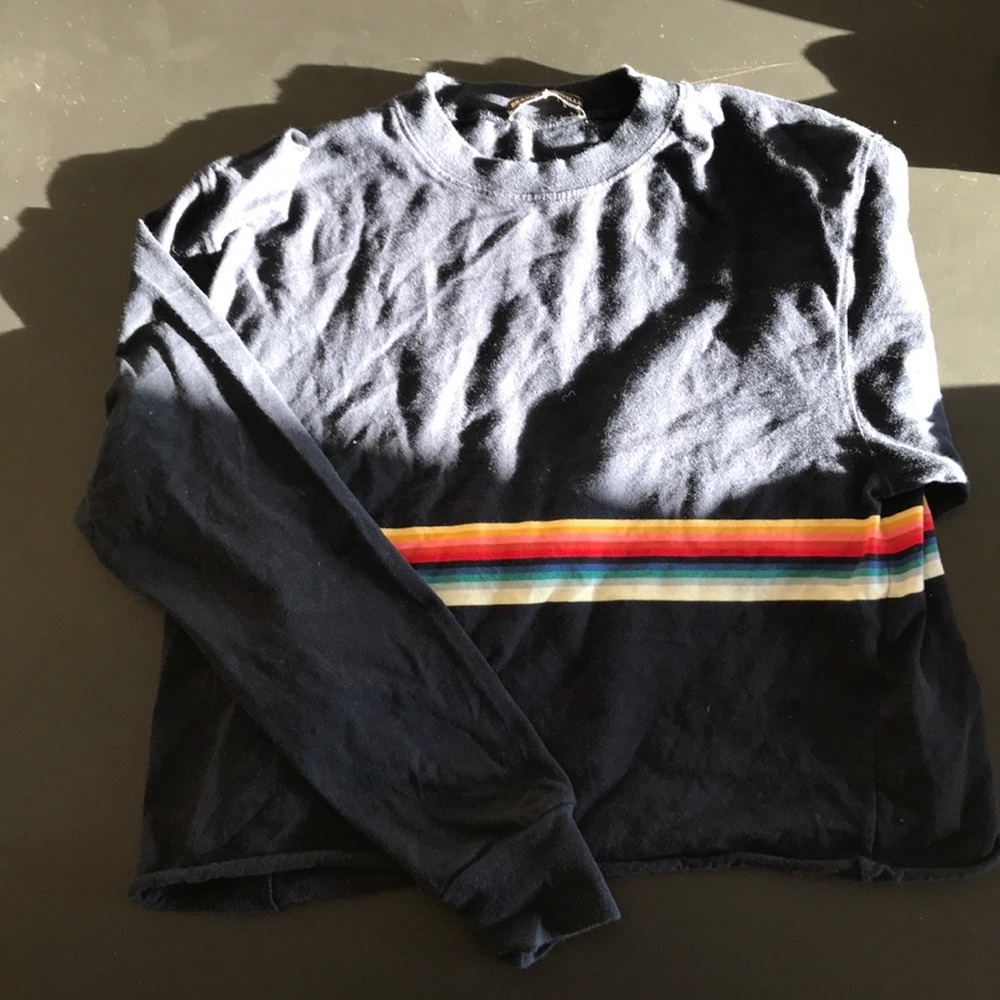 Brandy Melville Navy Long-sleeve w/ rainbow stripe